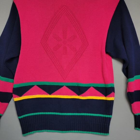 Vintage Jantzen 80s Sweater Womens M Bright Pink Retro Preppy Timeless Winter - Picture 6 of 12